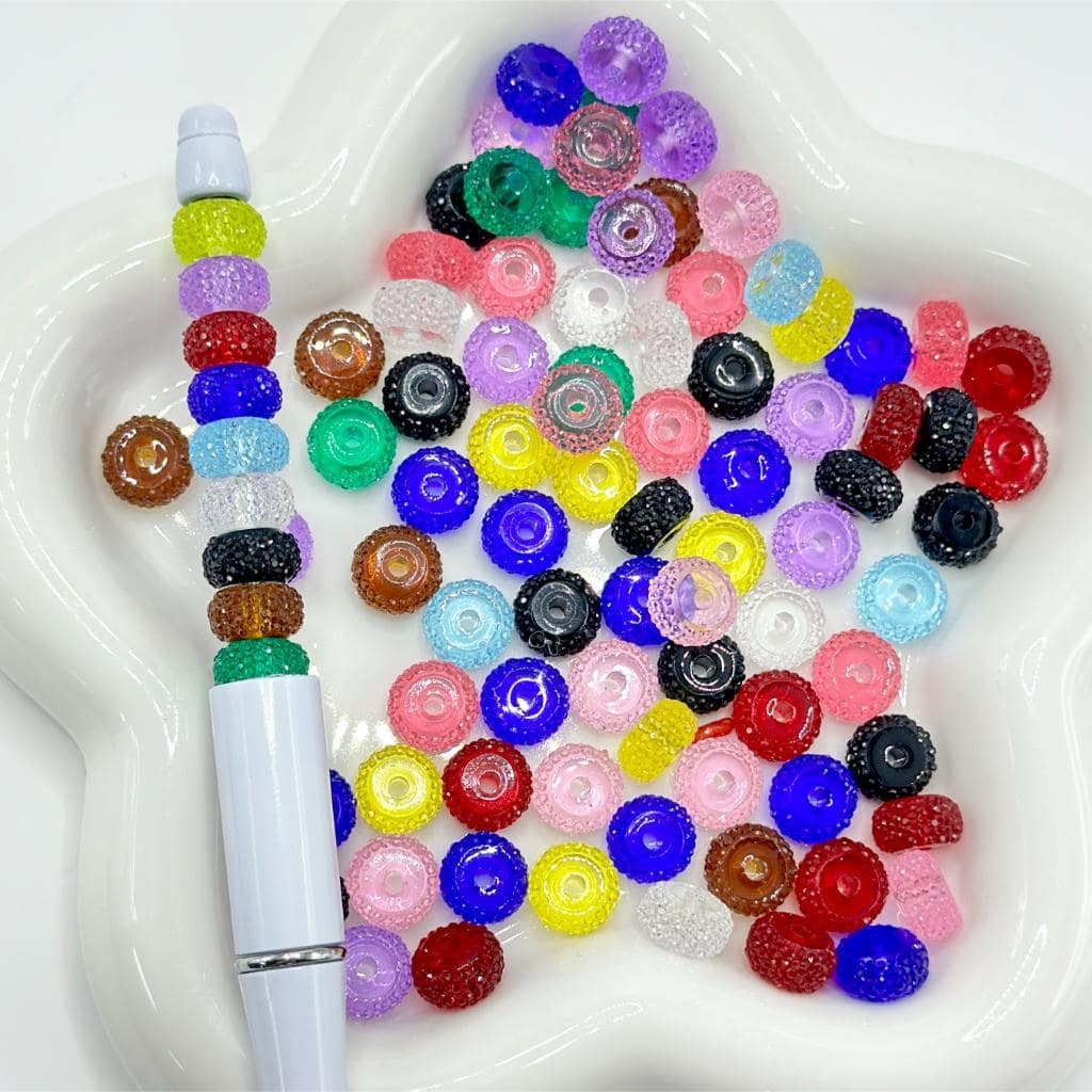 One Colorful R Bead Colorful Wheel Acrylic Beads with Sugar Spacer Texture on Side ...