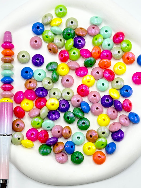 Glittery Silicone Lentil Beads Spacers Saucers in Solid Color, Random Mix, 12MM