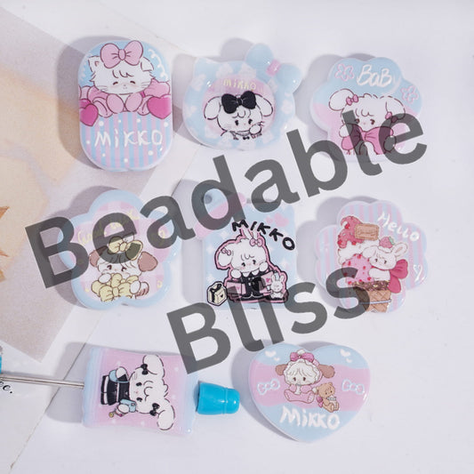 Acrylic Beads Pendant with Japanese Sweet Girl Illustration Animal Prints, Blue Pink Series, Random Mix