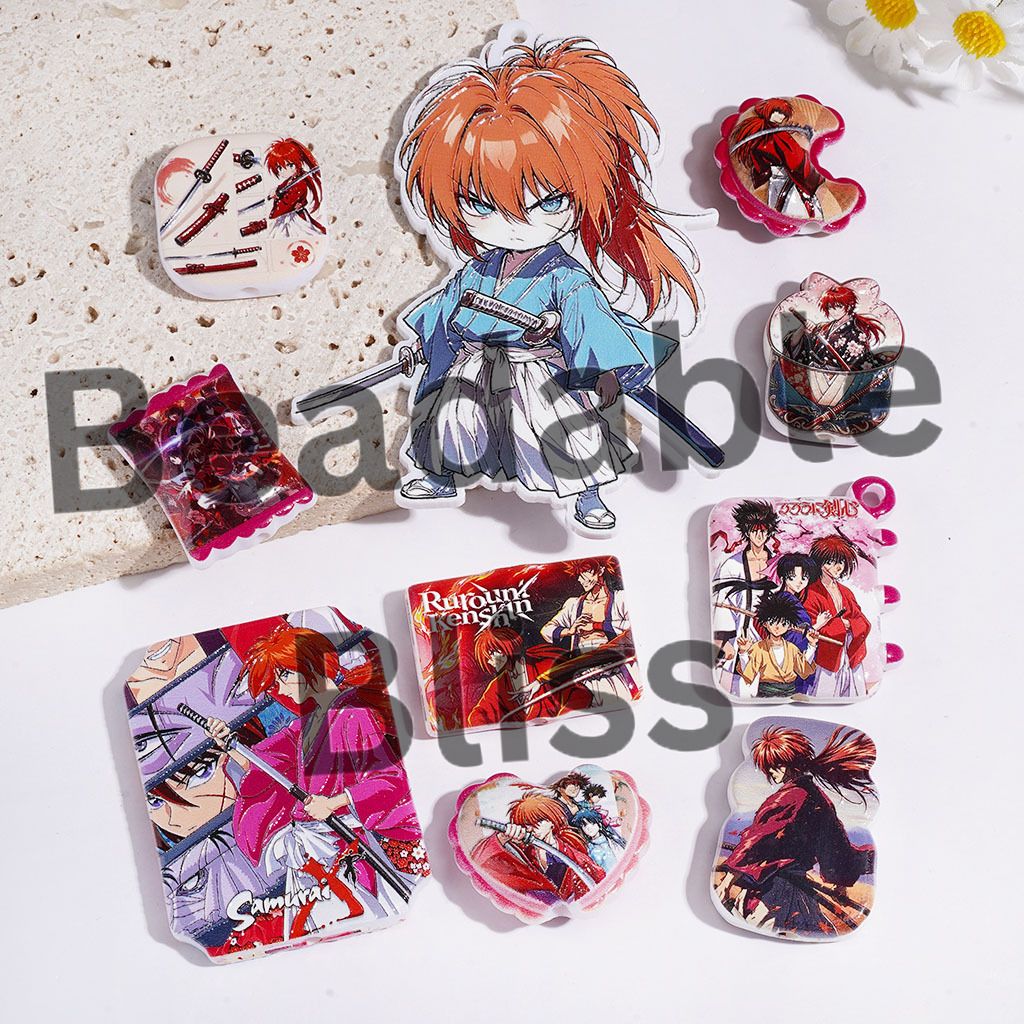 Japanese Samurai Character Acrylic Beads and Pendants, Random Mix