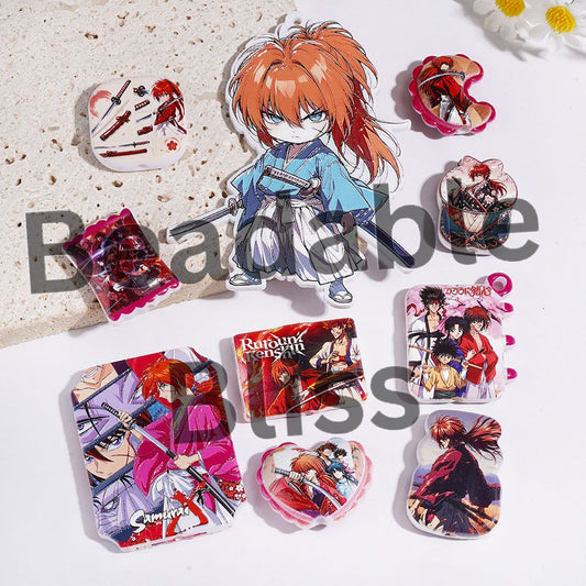 Japanese Samurai Character Acrylic Beads and Pendants, Random Mix