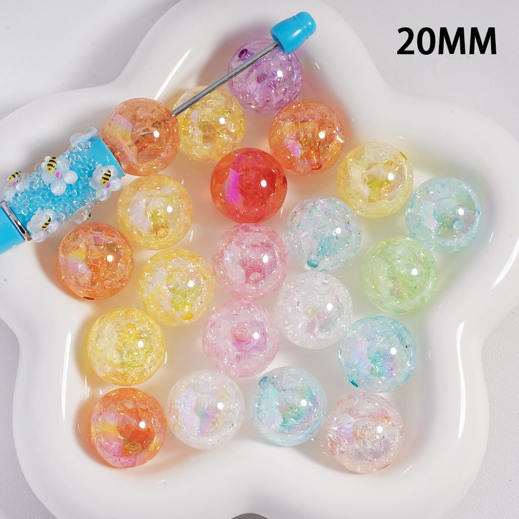 半透明クラックルラウンドアクリルビーズ、ランダムミックス、20MM