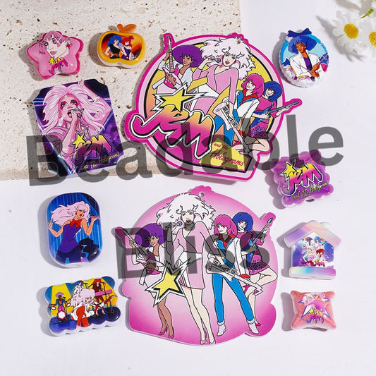 Acrylic Beads and Pendants Girl Singer Series Print, Random Mix