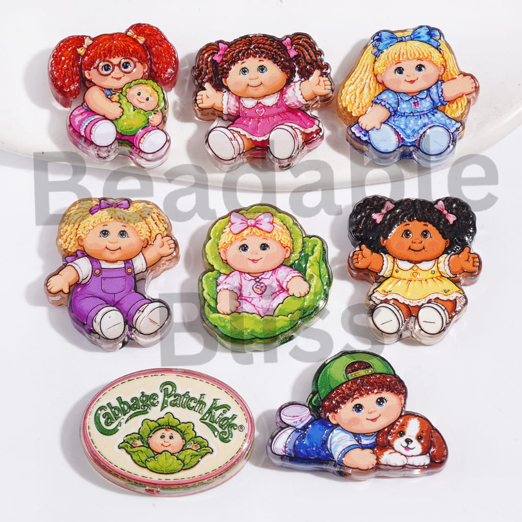 Semi-Clear Acrylic Beads Cabbage Baby Doll Characters Series, Random Mix