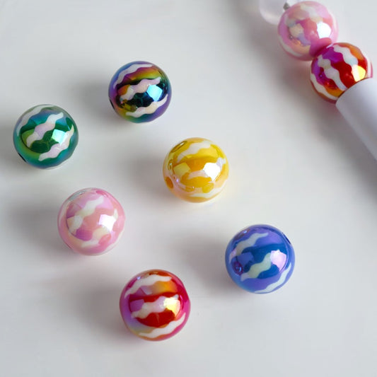 Glossy Striped Watermelon Pattern Acrylic Beads 16mm
