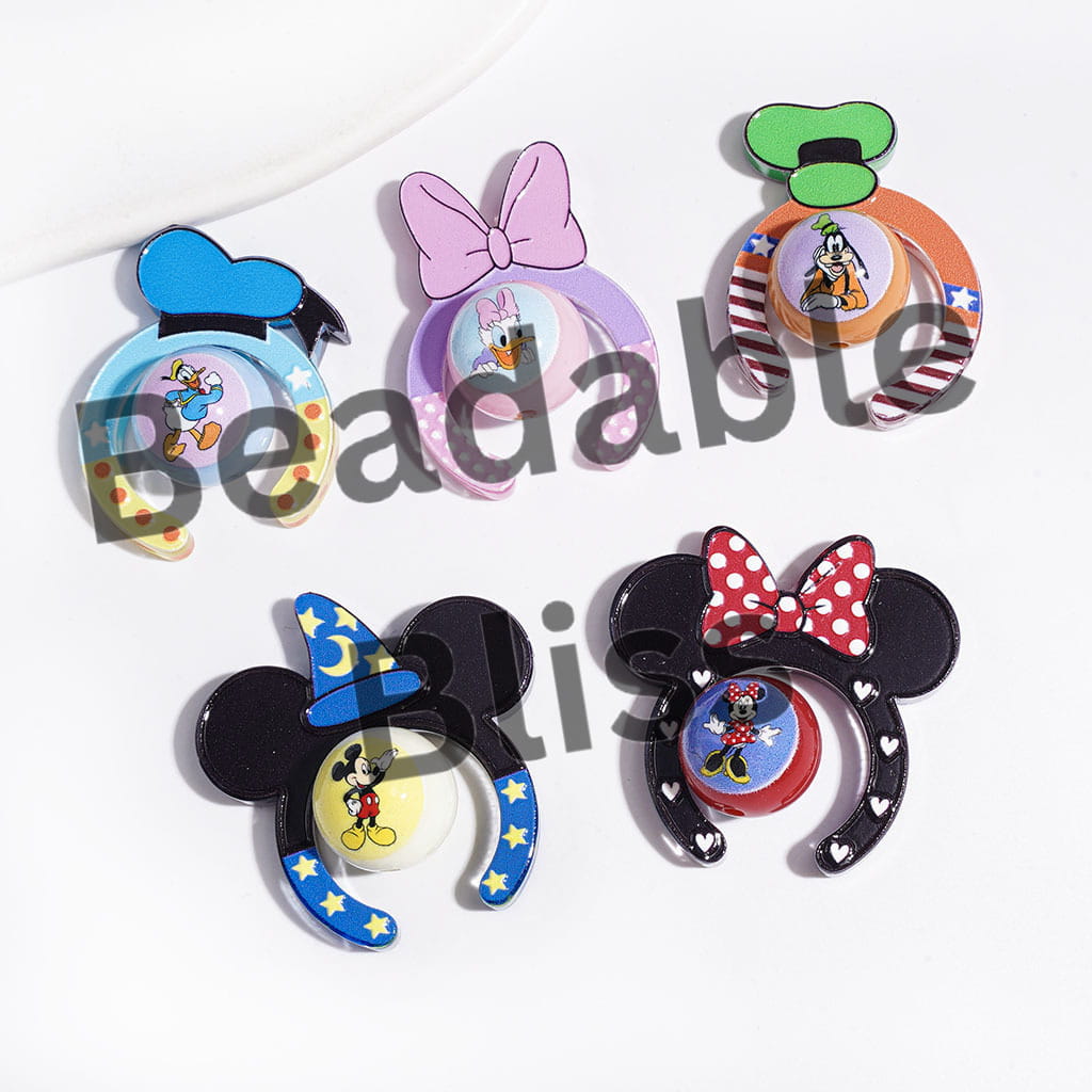 Acrylic Beads Hairband and Round Beads Set, Classic Animation Animal Mouse Duck Dog Characters Series, Random Mix