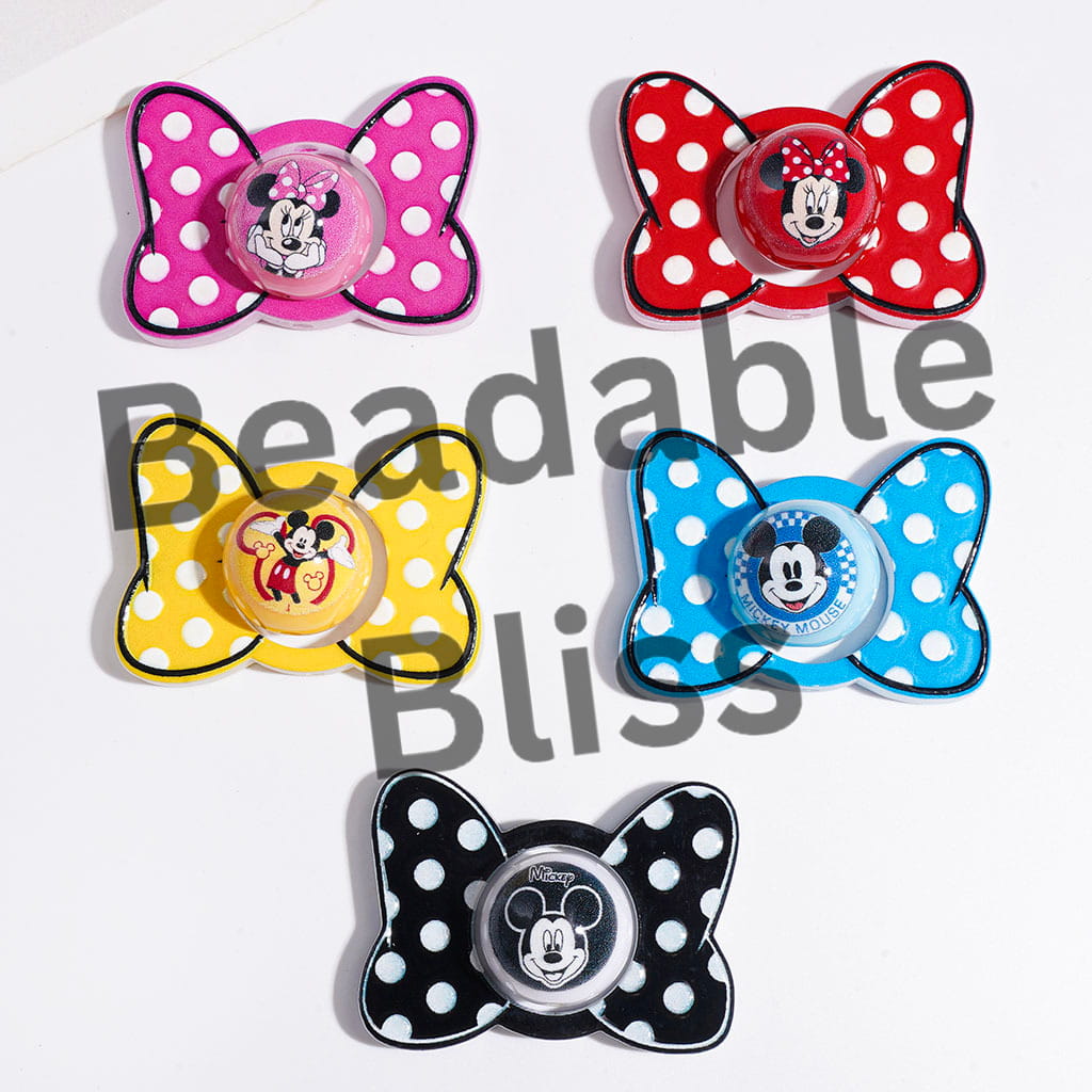 Classic Animation Girl and Boy Mouse Character Prints Series Acrylic Beads, Bowtie with White Polka Dots and Round Beads, Multi-Color, Random Mix
