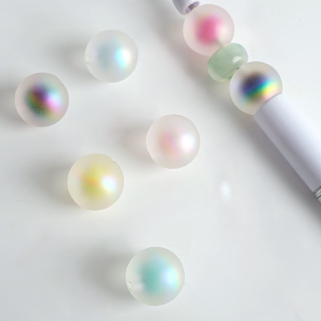 UV Plating Frosted Double Layer Acrylic Beads, Random Mix Color
