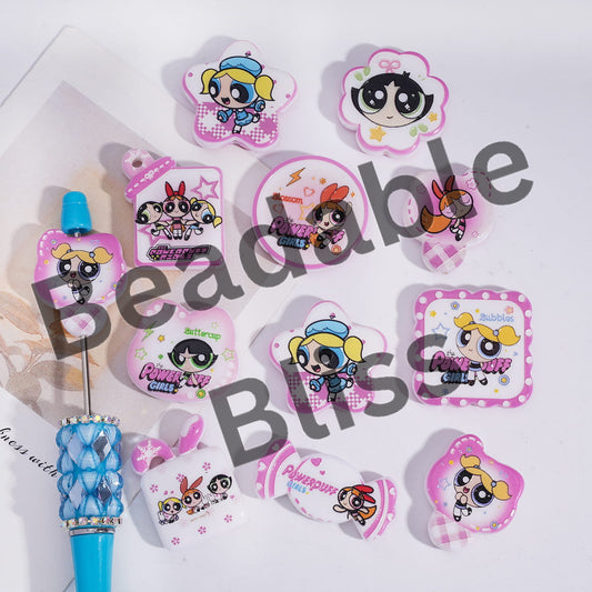 Acrylic Beads Pendant with Brave Girl Police Character Prints Series, Random Mix