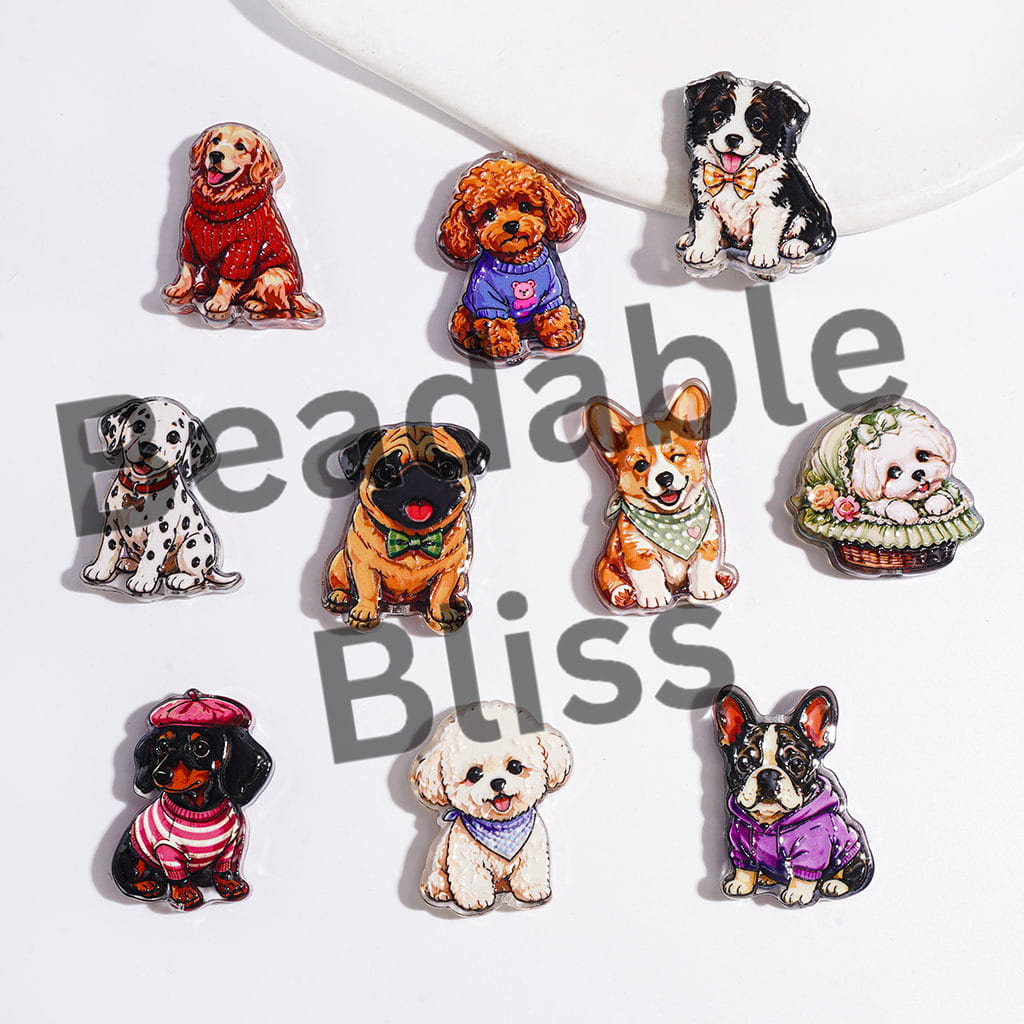 Acrylic Beads Cute Dog in Diverse Style, Semi-Clear, Random Mix