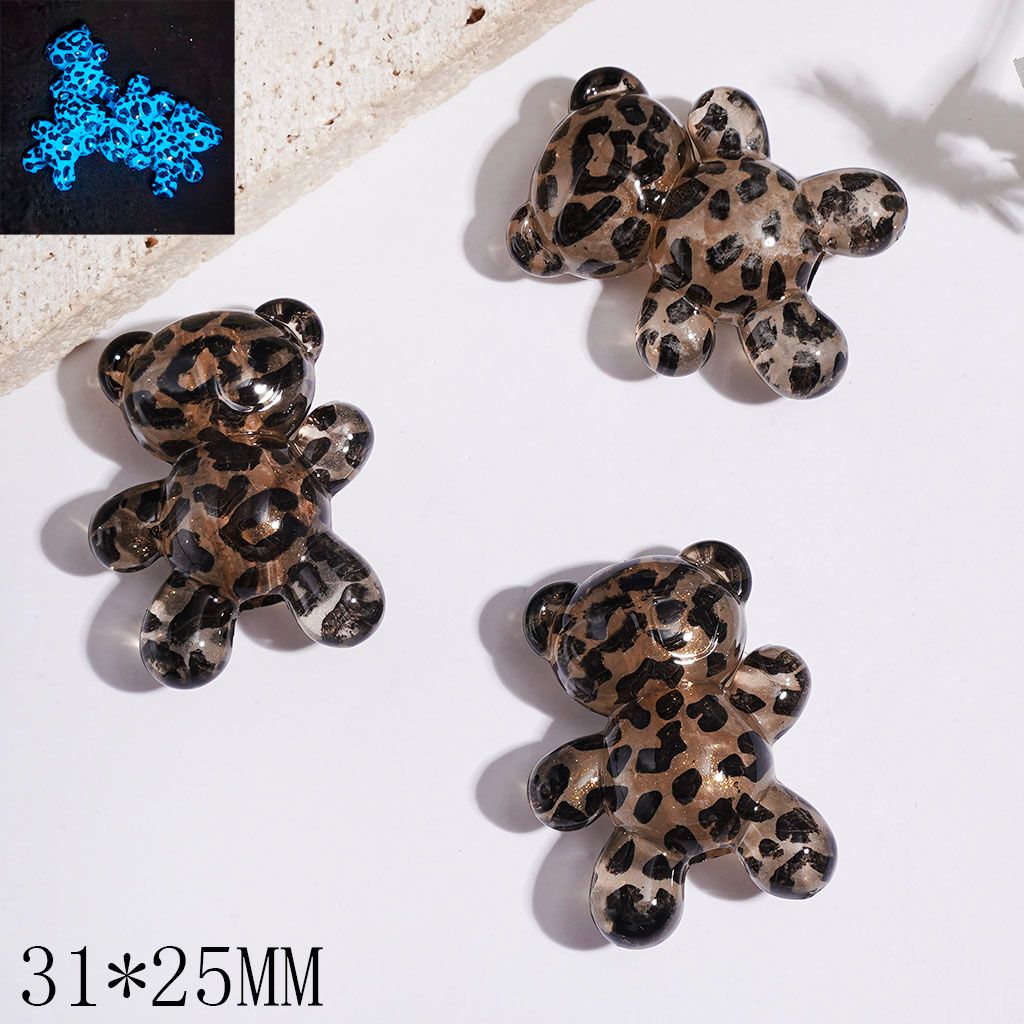 Luminous Bear with Leopard Print and Glitter Acrylic Beads, 31*25MM