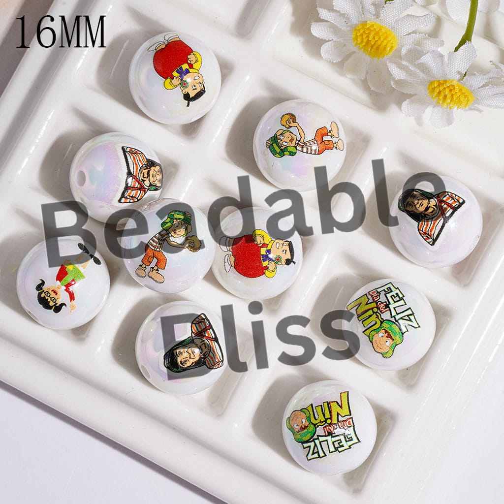 UV-Coated Acrylic Beads and Bracelets Retro Latin Situation Comedy Character, 16MM Random Mix