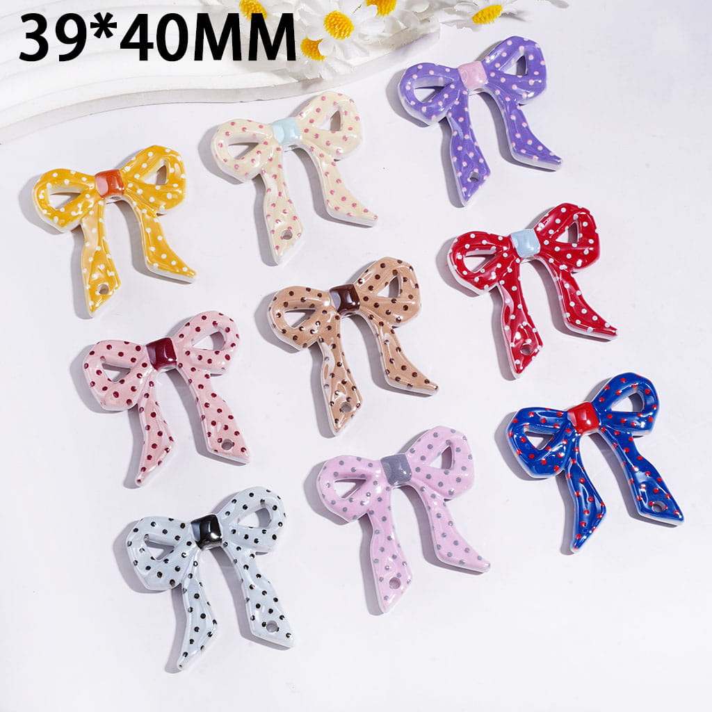 Acrylic Beads Pendant Bow Tie with Polka Dots Series, 39*40MM Multi Colors Random Mix