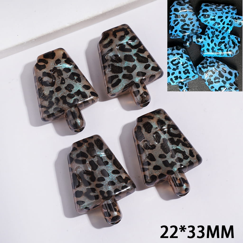 Acrylic Beads Luminous Ice Lolly with Glitter and Leopard Prints, 22*23MM