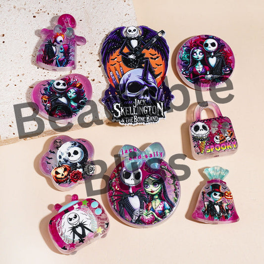 Skull Skeleton Couple Character Halloween Theme Acrylic Beads and Pendants, Random Mix