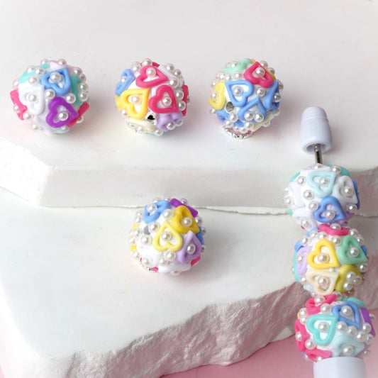 Colorful Heart Frames White Pearls White Round Acrylic Beads, Around 17MM, Random Mix