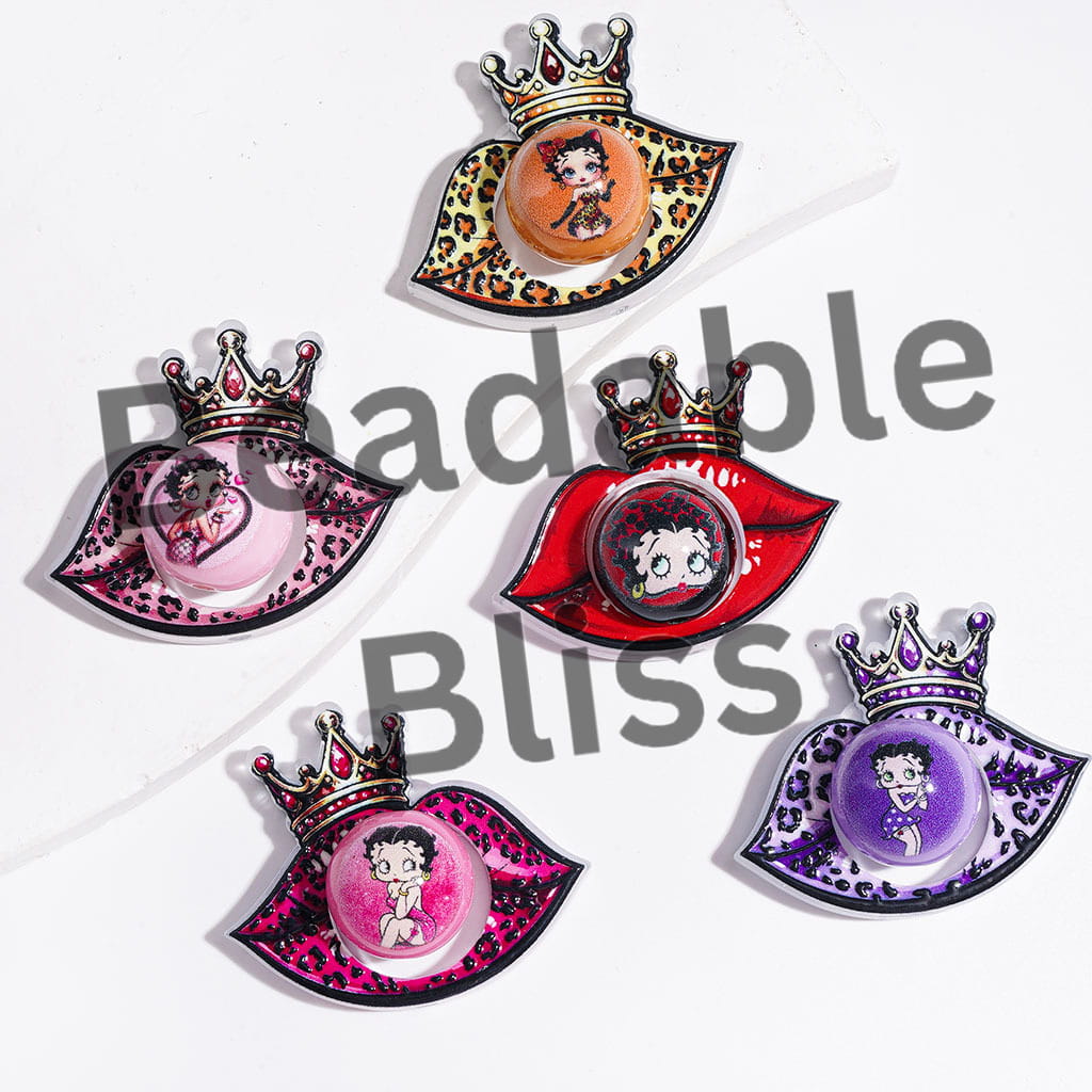 Acrylic Beads Old Girl Character Collection Set, Round Beads and Hollowed Lip with Crown, Multi-Color, Random Mix