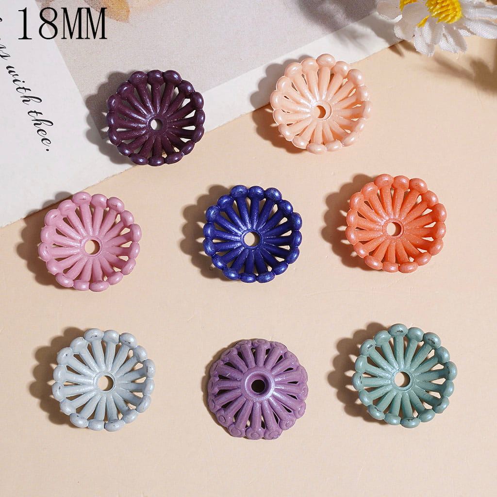 Acrylic Bead Cages, Bead Cap with Flower Stamen, 18MM, Morandi Color Style, Random Mix (They Fit 16MM Beads)