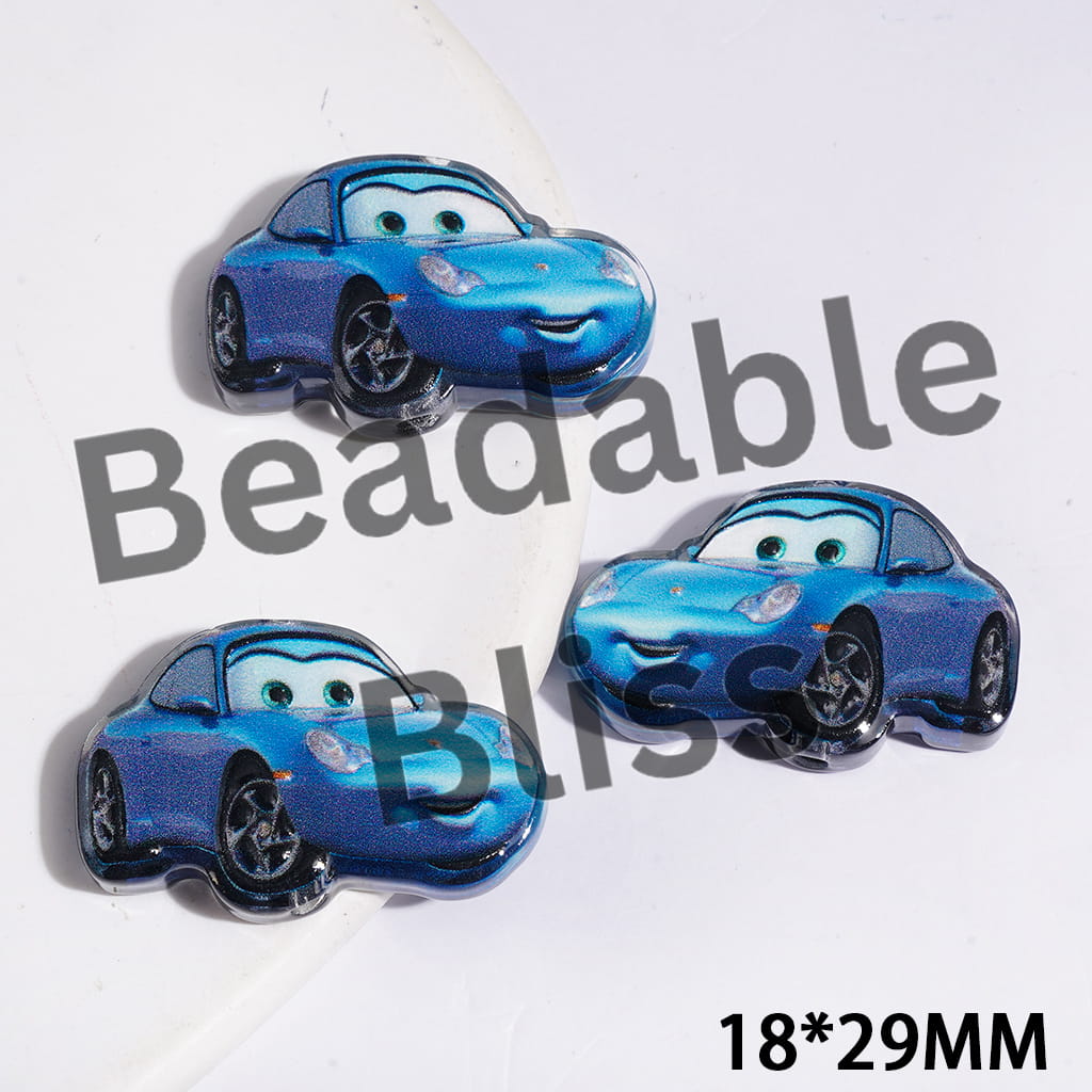 Cute Blue Sports Car with Big Eye Acrylic Beads, 18*29MM, Semi-Clear