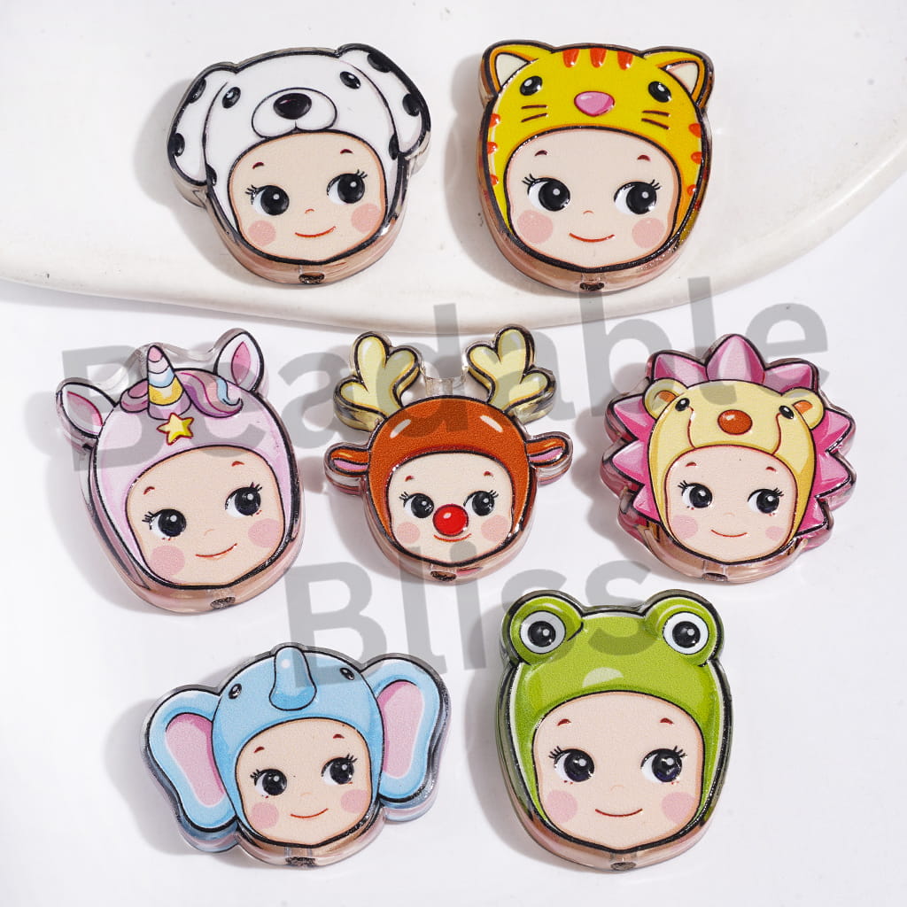 Semi-Clear Acrylic Beads Baby Angel with Animal Hat, Random Mix