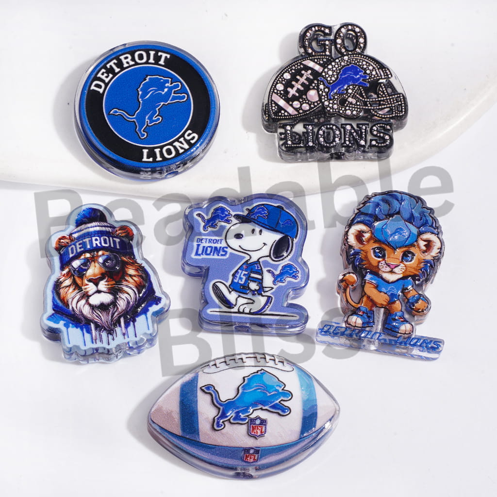 American Detroit Football Team in Blue Series Acrylic Beads, Semi-Clear, Random Mix