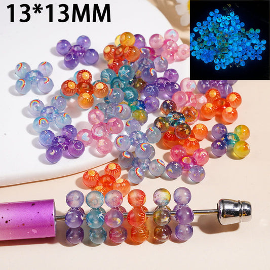Acrylic Spacer Beads Luminous & Gradient Color Flower Shape by Mini Round, 13*13MM, Random Mix