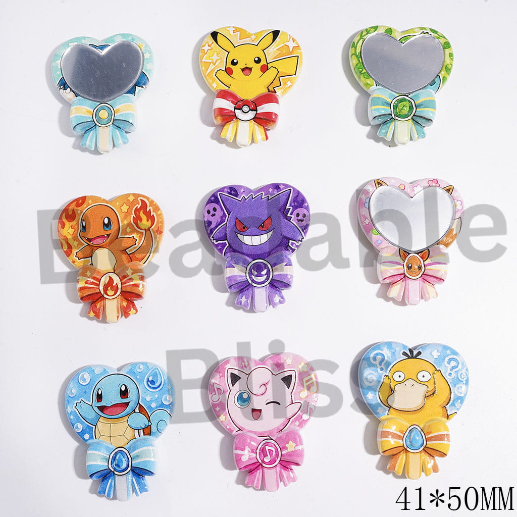 Acrylic Beads Magic Mirror with Heart Mirror and Bowtie, Small Monster Character Series, 41*50MM, Random Mix