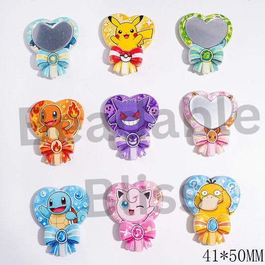 Acrylic Beads Magic Mirror with Heart Mirror and Bowtie, Small Monster Character Series, 41*50MM, Random Mix