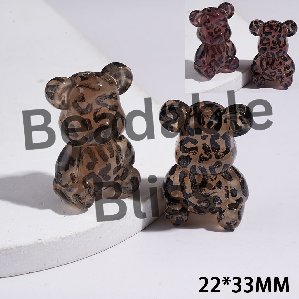 Light Brown Violent Bear with Jaguar Prints and Color Changing Acrylic Beads, 22*33MM