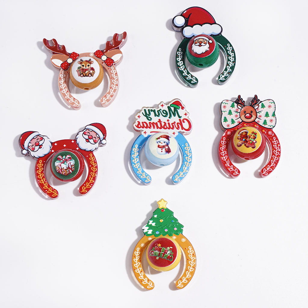 Christmas Theme Hairband and Round Beads Collection Set Acrylic Beads, Random Mix