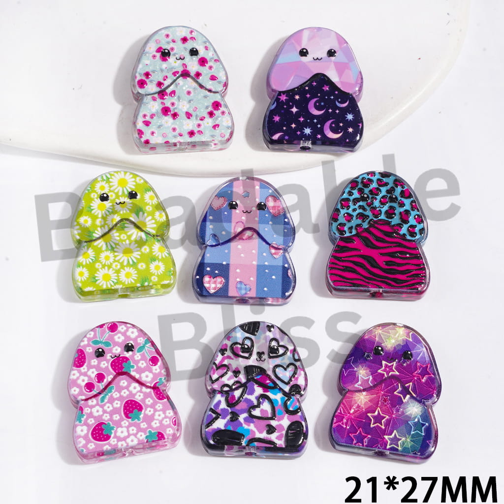 Man Exclusive Theme in Flower Moon Crescent Strawberry Leopard Print Acrylic Beads, 21*27MM Random Mix