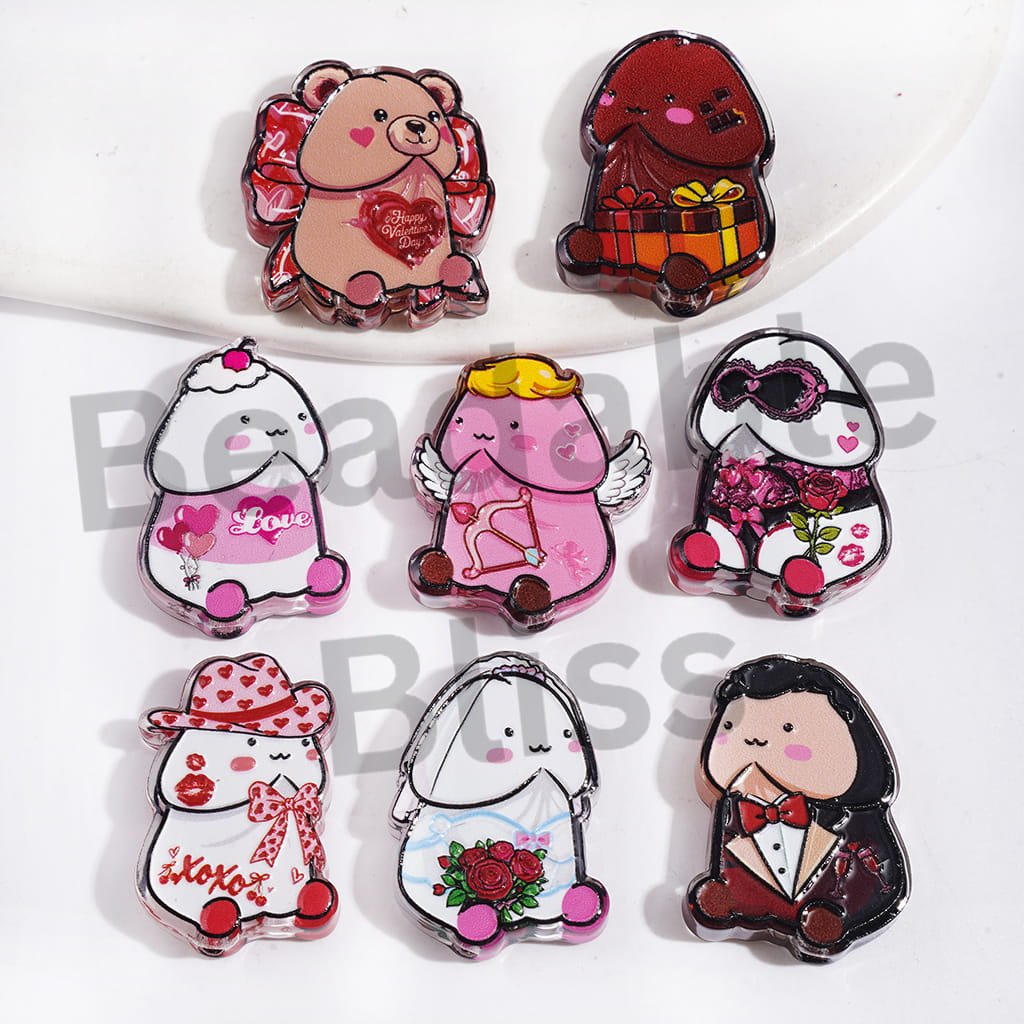 Valentine's Day Theme in Man Exclusive Acrylic Beads, Semi-Clear, Random Mix