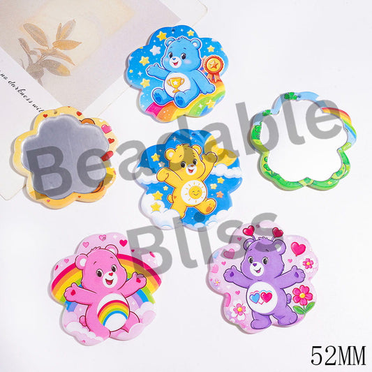Rainbow Bear Acrylic Flower Mirror, DIY Acrylic Pendants for Bag or Items, 52MM, Random Mix