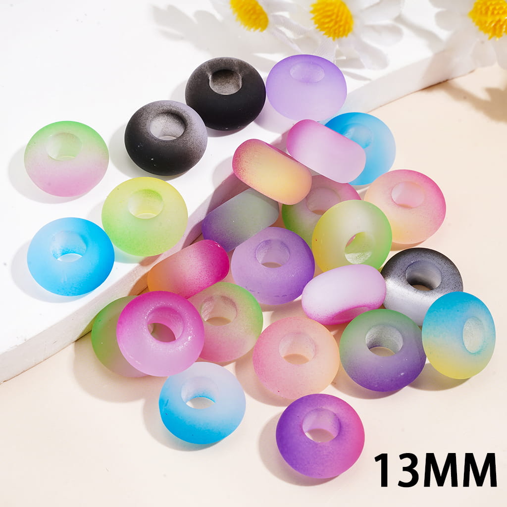 Frosted Abacus Acrylic Beads w Two-Tone Cat Eye Effect, Large Hole, 13MM, Multi-Color (The Hole Diameter is Around 6.5MM)