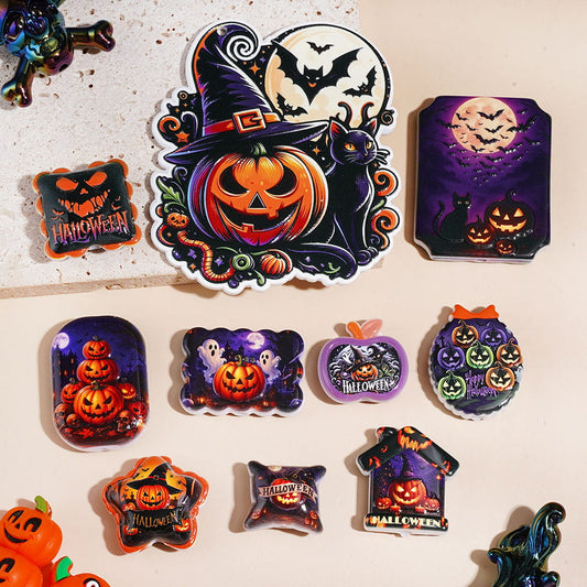Acrylic Beads Pendant with Halloween Ghost Pumpkin Bat Series, Random Mix
