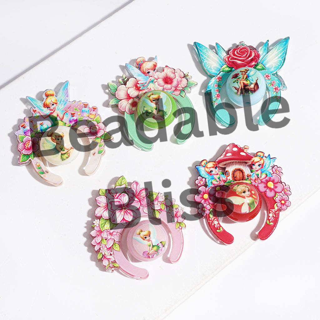 Flying Fairy Character Series Collection Set Acrylic Beads, Headband Shaped Pieces and Round Beads, Random Mix