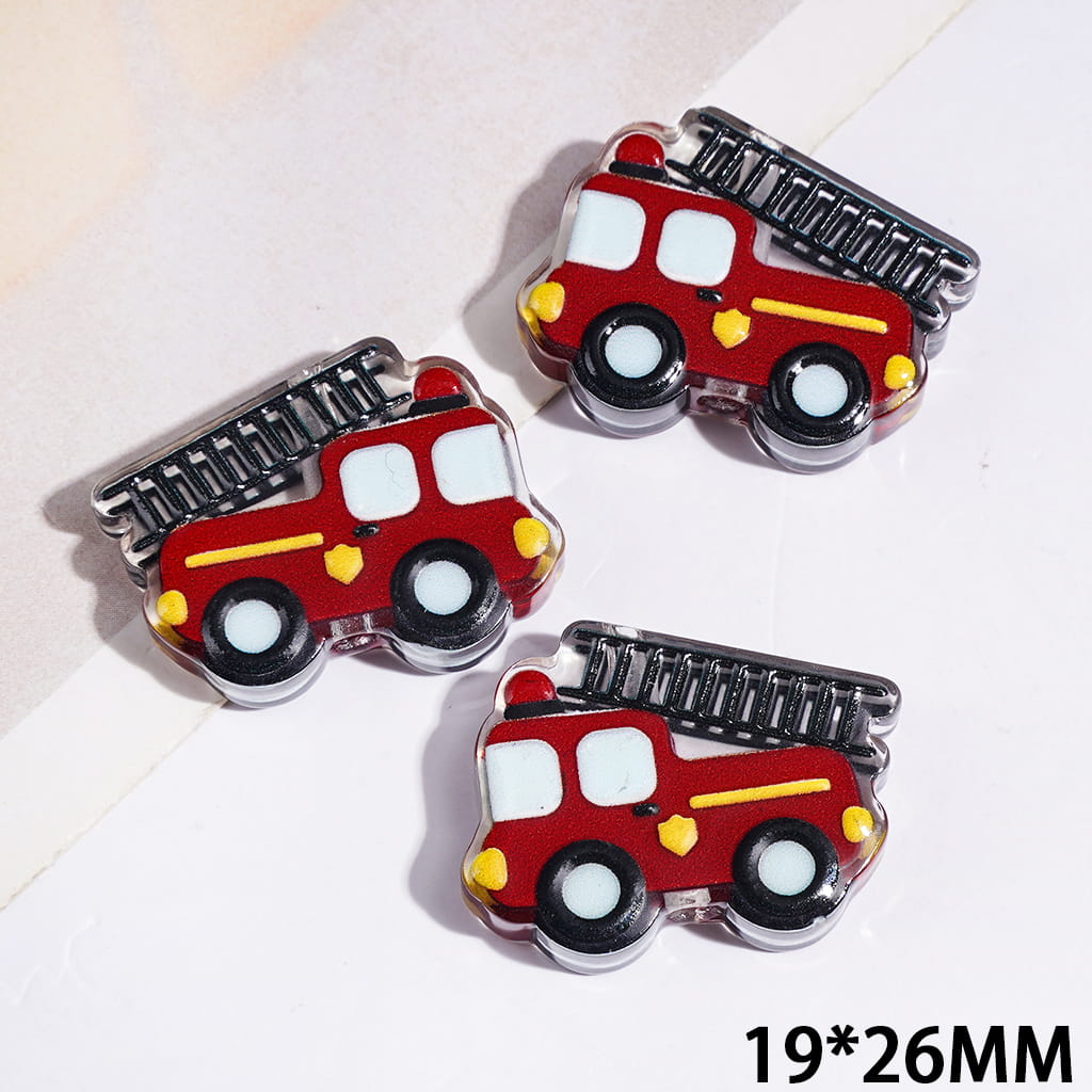 19*26MM - Semi Clear Acrylic Beads Fire fighting Truck with Black Scaling Ladder
