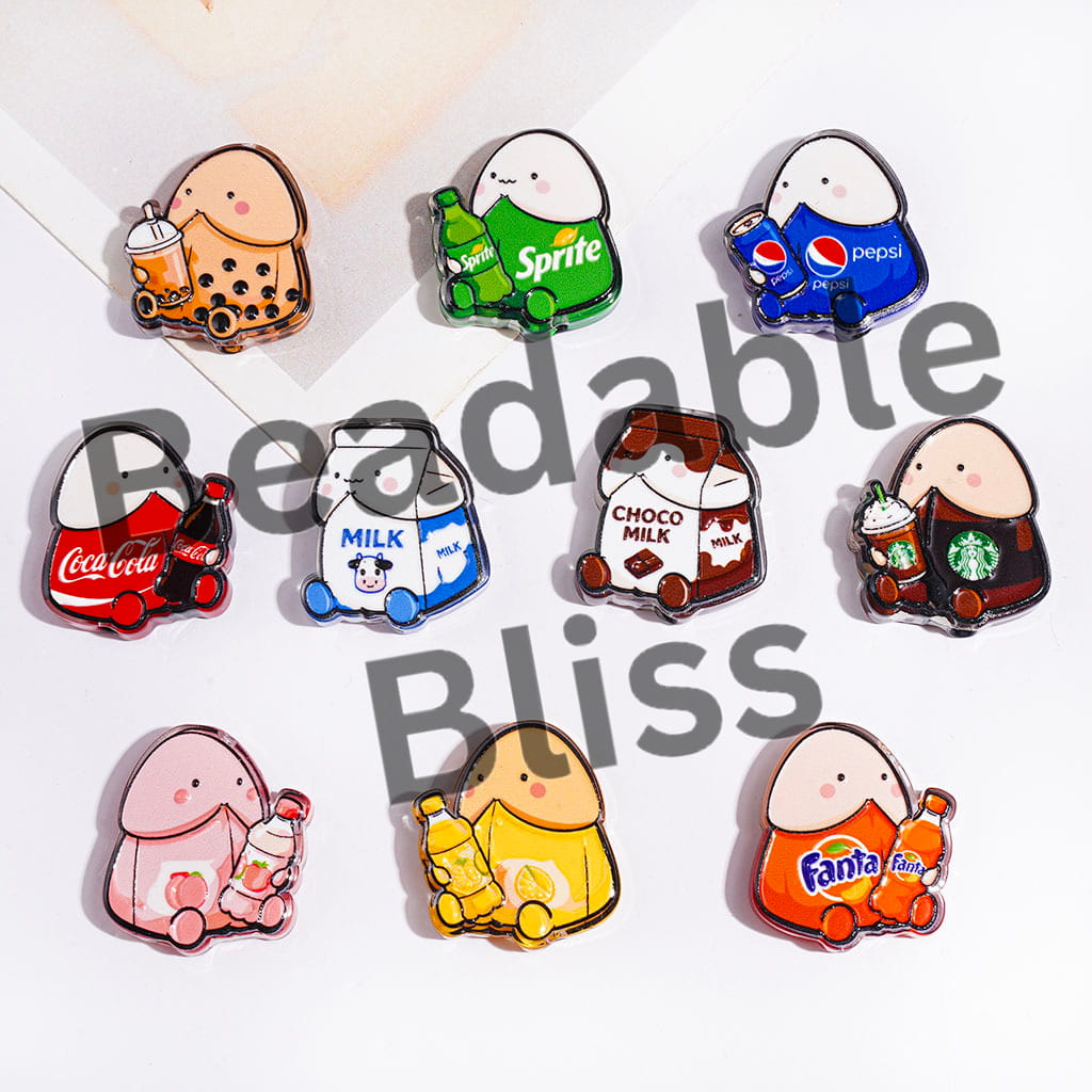 Semi-Clear Acrylic Beads Soda Carbonated Soft Drinks & Coffee & Milk & Bubble Tea, Exclusive Man Theme, Random Mix