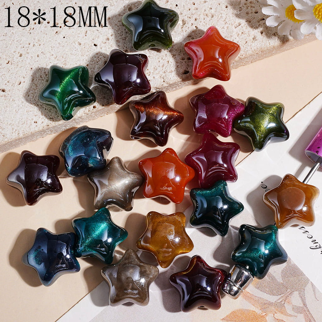 Acrylic Beads Five-Pointed Star with Cat Eye Style and Glitter in Various Colors, 18*18MM Random Mix