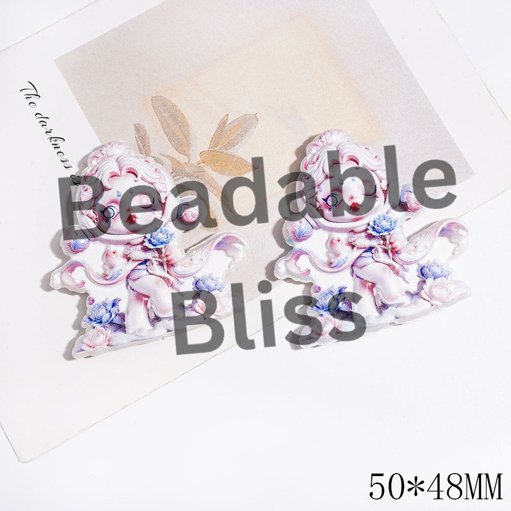 Elegant Baby Doll Acrylic Beads, Girl Holding Lotus Flower and Standing on Lotus Pond, 50*48MM