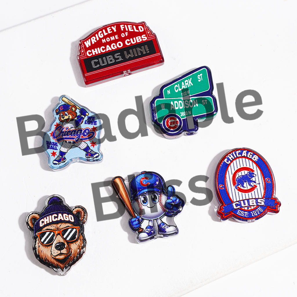 American Baseball Chicago Bear Team Acrylic Beads, Semi-Clear, Random Mix