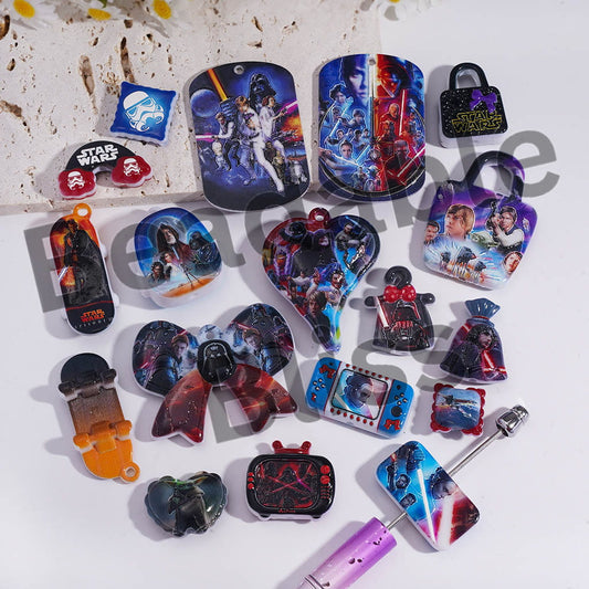 Acrylic Beads Pendants with Space Saga Series, Random Mix