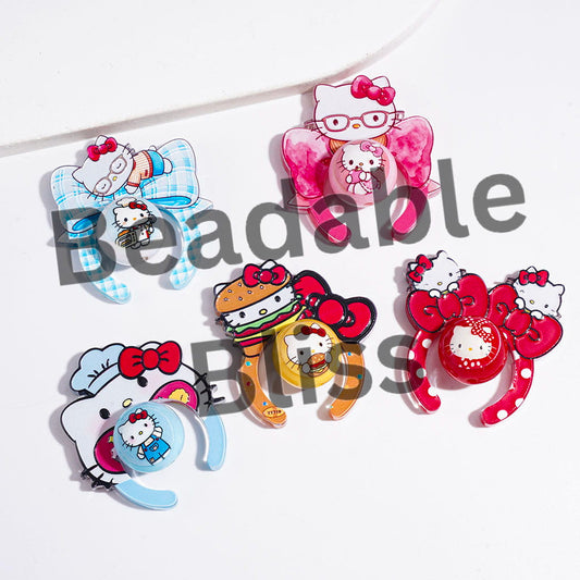 Acrylic Beads Cute Cat Character Series Collection Set, Headband Shaped Pieces and Round Beads, Random Mix
