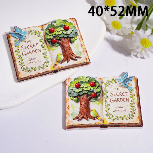 "The Secret Garden Grow with Love" Book Acrylic Pendants, 40*52MM