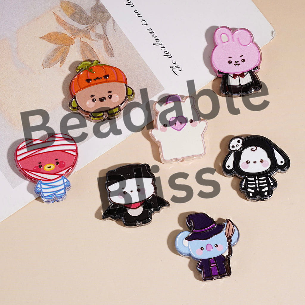 Acrylic Beads Korea Boy Group Image Series, Cartoon Style, Semi-Clear, Random Mix