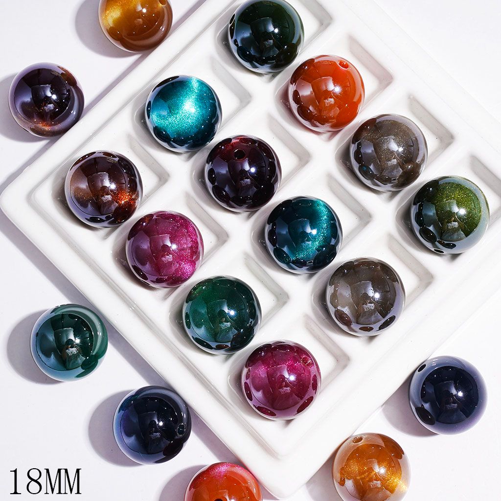 Acrylic Beads for Bracelets with Glitter and Cat Eye Style in Dark Color Series, 18MM Multi-Color Random Mix