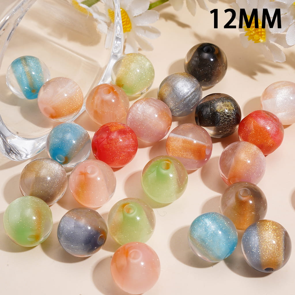 Honey-Core Shimmer Effect Translucent Acrylic Beads for Bracelets 12MM, Random Mix