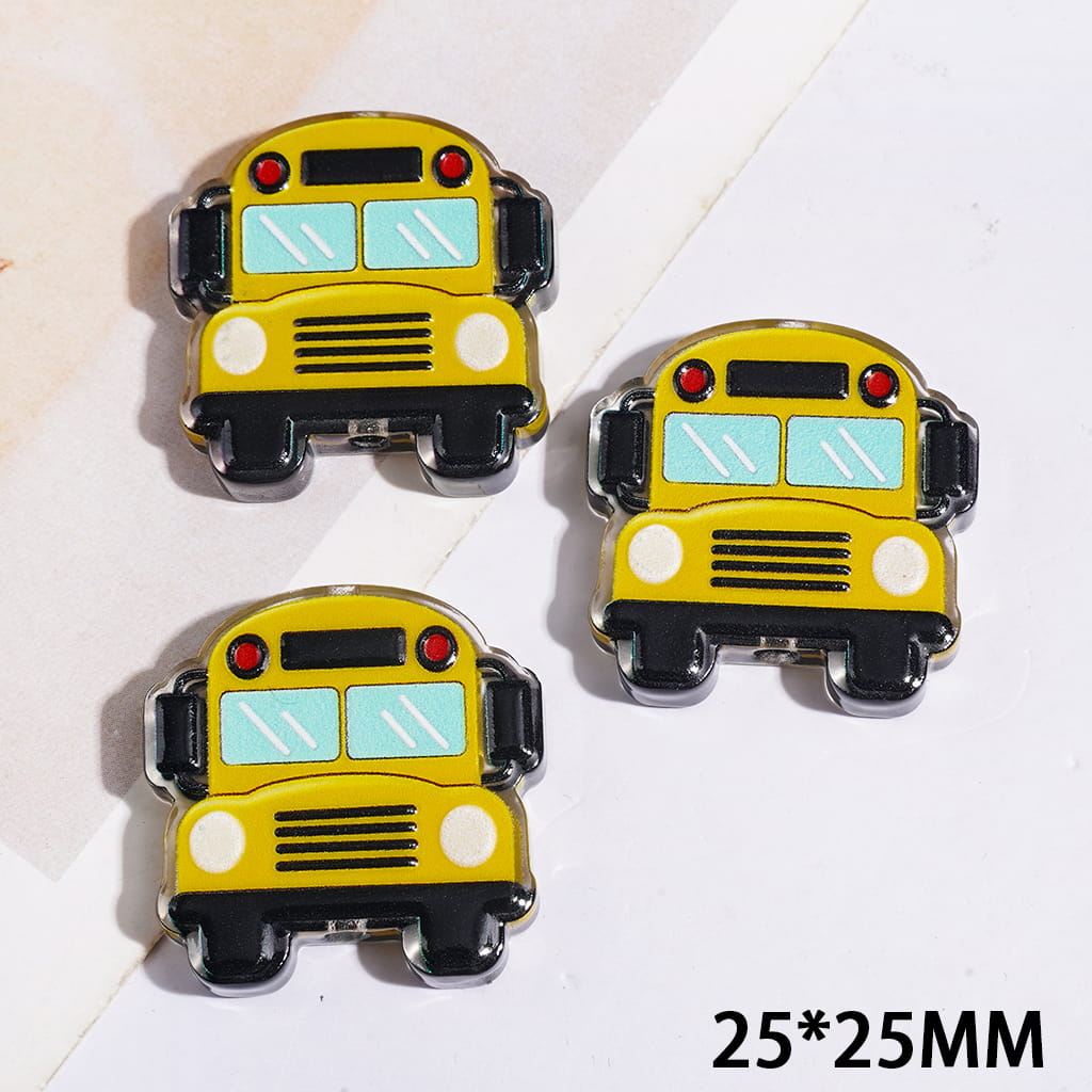 Acrylic Beads Yellow School Bus, Semi-Clear, 25*25MM