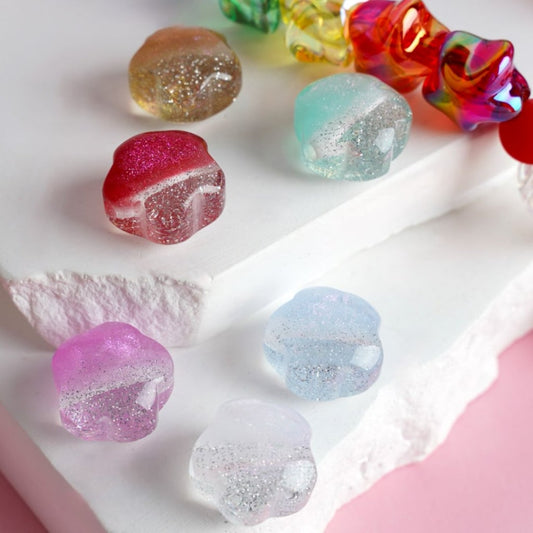 Half Clear Half Color Glittery Flower Acrylic Beads, Around 16MM,  Please Read the Description