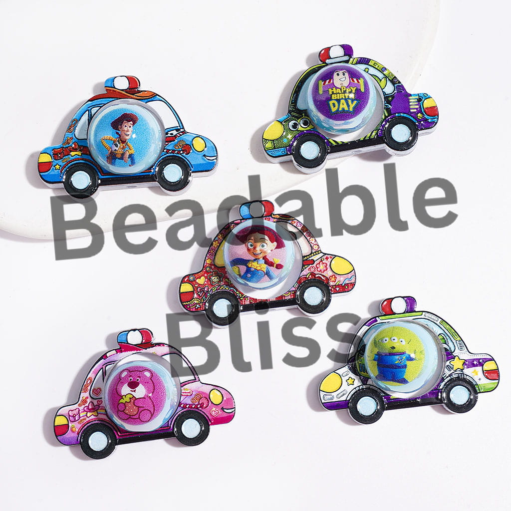 Toy Adventure Character Collection Set Acrylic Beads, Hollowed Police Car and UV-Coated Round Beads, Random Mix